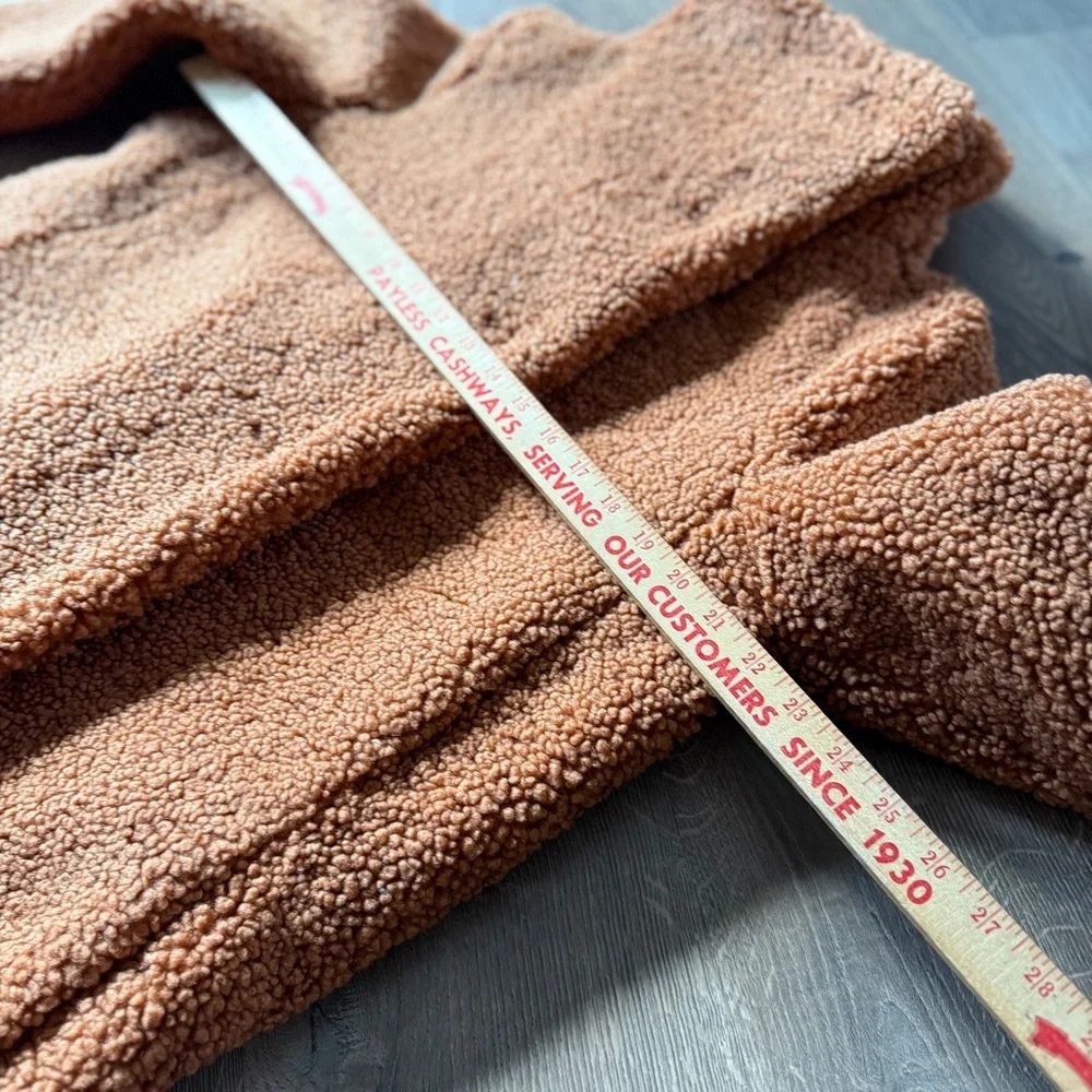 NWT J.Crew Villa Coat Teddy Sherpa Mid Length Adobe Clay Brown sz 8 zip button - Picture 13 of 15